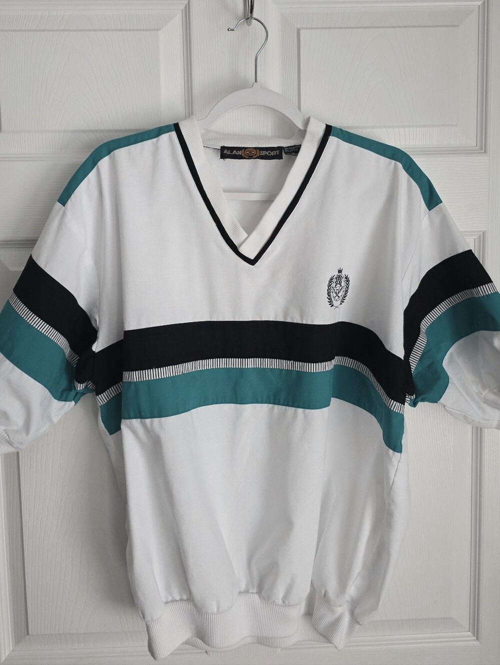 Vintage 80s 90s Alan Sport Colorblock V-Neck Athletic Pullover Shirt Size Large